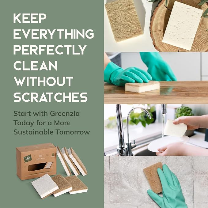 GREENZLA 6 Pack Kitchen Sponges | Non-Scratch Hemp & Sisal | Dual-sided: - Image 6