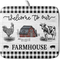 Farmhouse Barn Dish Drying Mat 16x18 Inch Cow Rooster Absorbent Microfiber Dish by Giwawa
