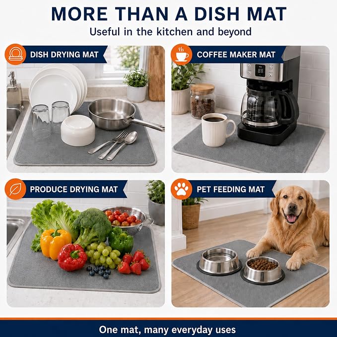 Dish Drying Mat 24 x 17 in, Large Microfiber Drying Mats, Absorbent Quick Dry - Image 6