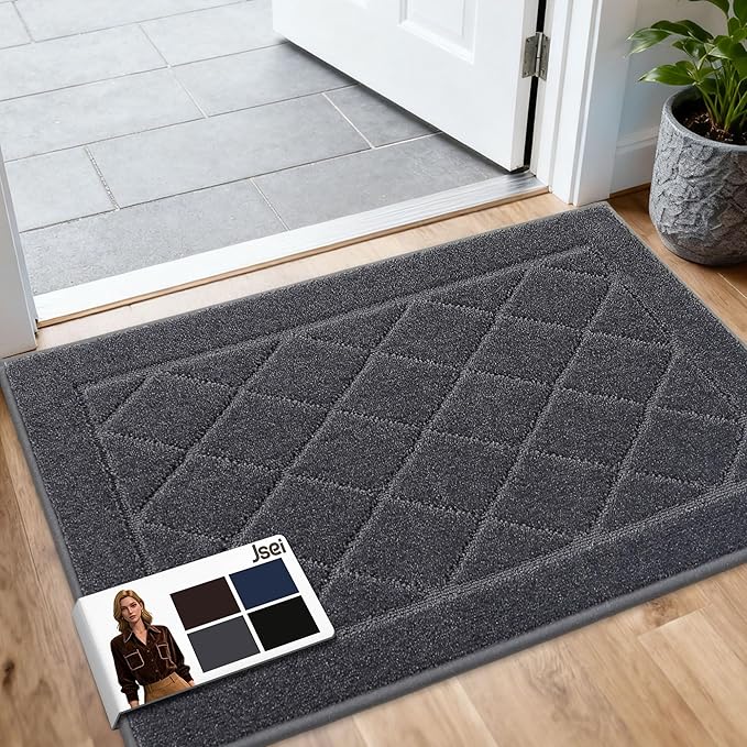 JSEI Dirt Trapper Door Mat 24"x36", Non-Slip Washable Entryway Mats, Dog Door Mat, Stain Resistant and Absorbent Floor Mats, Low Profile Welcome Mat for Front Back Door, Dark Grey