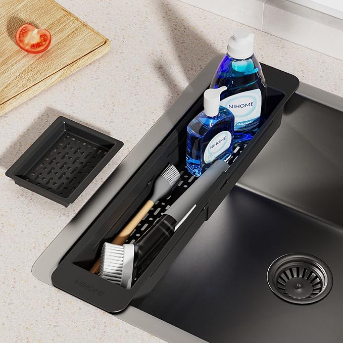 NiHome Extendable Kitchen Sink Caddy, Small Brush Sponge Storage Holder - Image 9