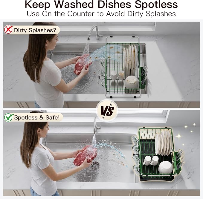 JASIWAY Green Dish Drying Rack in Sink - Image 4
