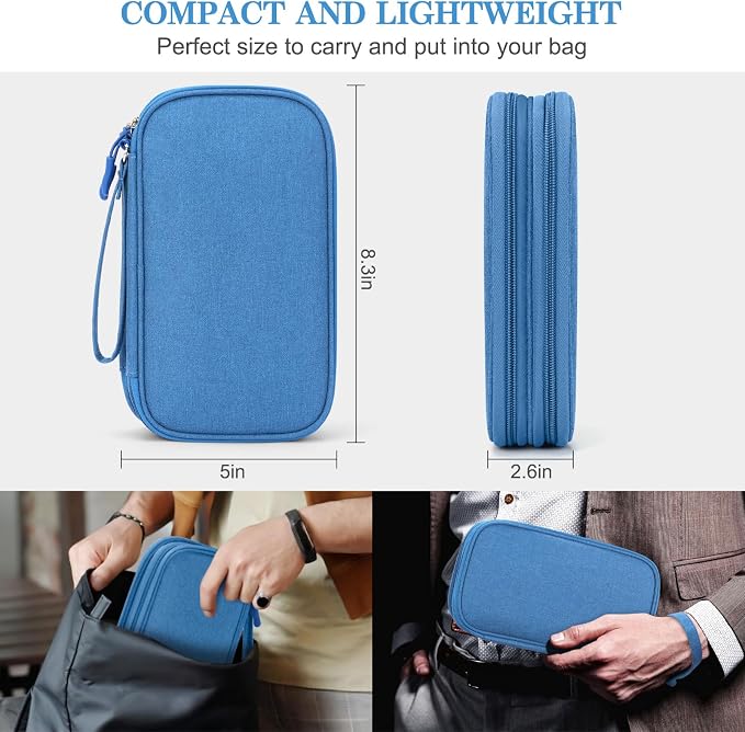 FYY Electronic Organizer, Travel Tech Pouch Bag, Cyan | Wrist Strap, Waterproof - Image 2