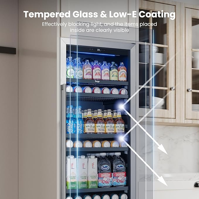 Beverage Refrigerator 24 inch -378 Cans Capacity Beverage Cooler, Upgraded Beverage Refrigerator Freestanding or Built-In, Drink Cooler for Soda, Water, Beer or Wine - For Kitchen, Bar or Office