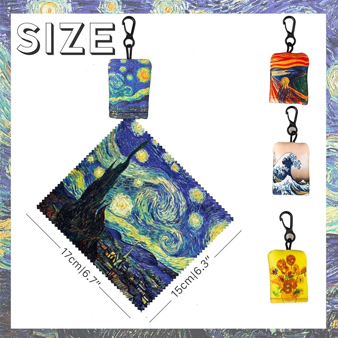 Glasses Cleaning Cloth, Microfiber Eyeglass Cleaner Art Design Keychain 4PCS | - Image 2