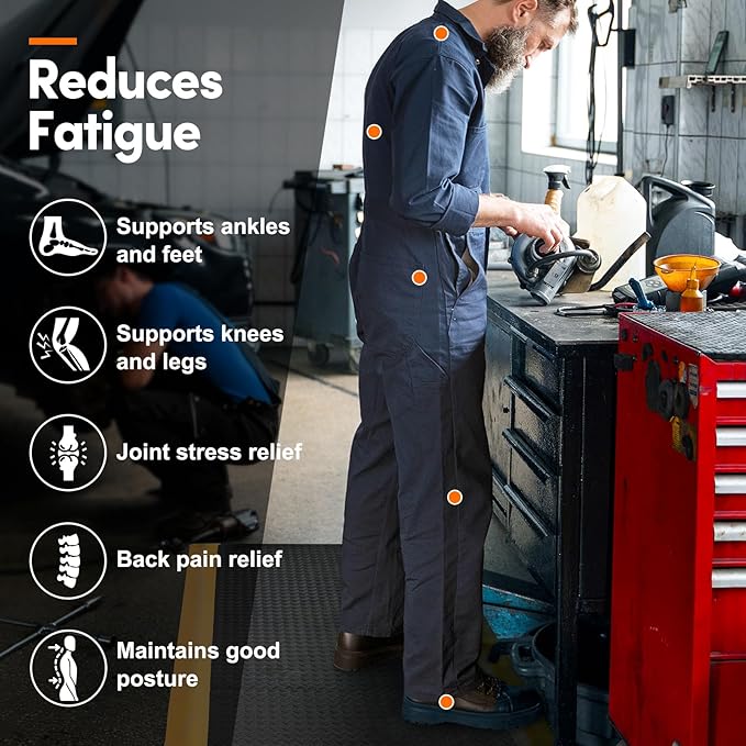 Anti Fatigue Mats Industrial 2' x 7' 15/16" Thick Sponge Base Heavy Duty Commercial Diamond Plate Ergonomic Standing Floor Mat Industrial Floor Mats Helps Relieve Back and Leg Soreness