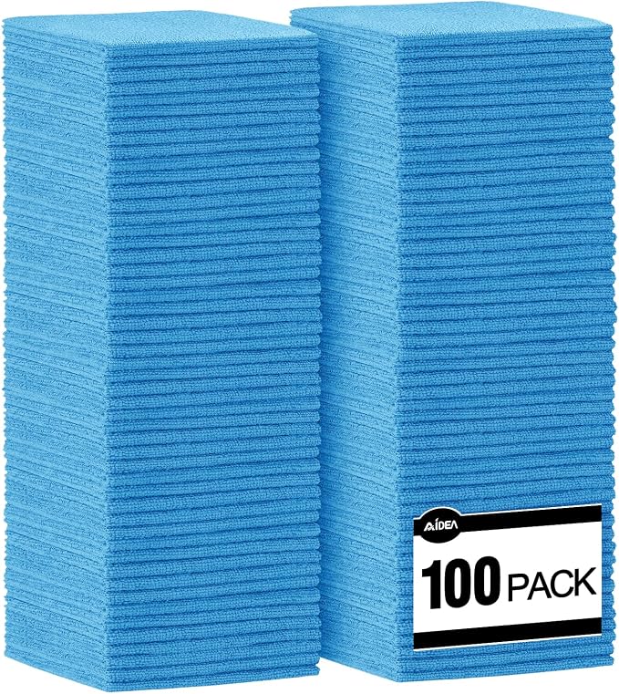 AIDEA Microfiber Cleaning Cloth Blue-100PK, Soft Absorbent Shop Rags, by AIDEAHOME