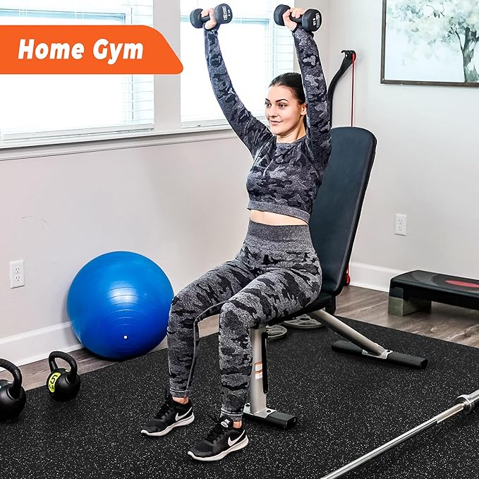 SUPERJARE 0.4'' Thick 48 Pcs 192 Sq Ft Rubber Top Exercise Equipment Mats, High Density EVA Foam Mats with Rubber Top, Interlocking Gym Flooring for Home Gym, Protective Workout Mat, Black/Grey