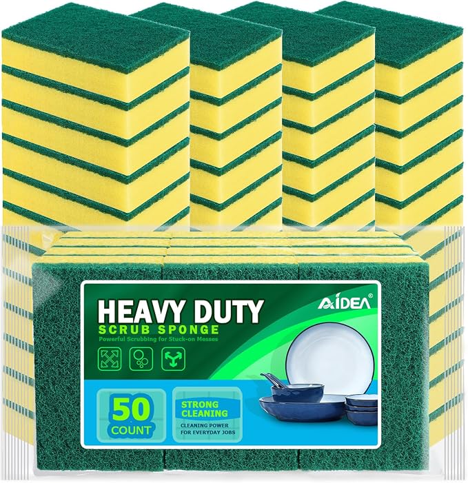 AIDEA Sponges Kitchen, 50-PK Heavy Duty Dish Sponge Kitchen, Scrub Sponges | by AIDEAHOME