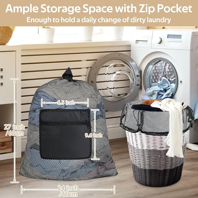 OTraki Laundry Bag Backpack 24x27 Inch Heavy Duty Mesh Laundry Bag Travel - Image 7