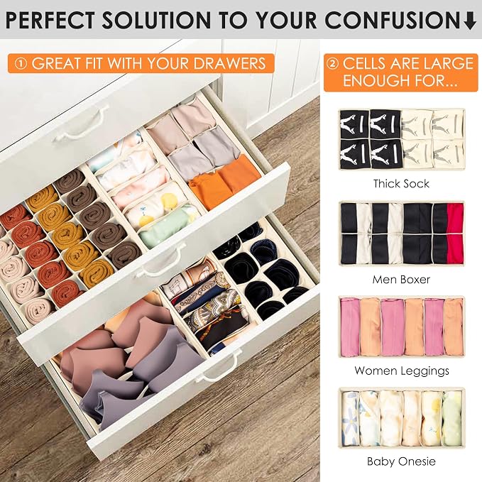 Drawer Organizer Clothes, 8 Pack Dresser Organizer Bins - Image 2
