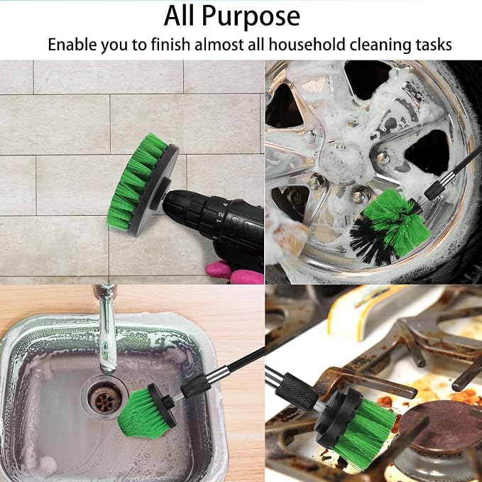 8 Pack Drill Brush Attachment Set, 1/4in Power Scrubber Brush + Extend Long Rod - Image 7