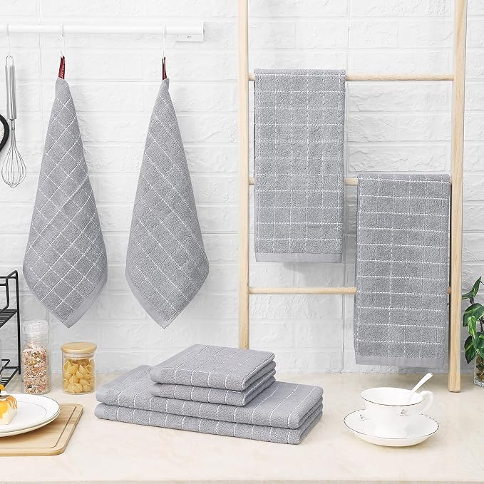 Homaxy Kitchen Towels and Dishcloths Set, Light Grey - Image 8