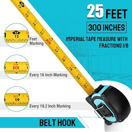 DURATECH 25FT Magnetic Double-Sided Tape Measure, Easy Read Measuring Tape - Image 3
