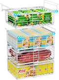 iSPECLE Deep Freezer Organizer Bins for 10 to 20 Cu.Ft, 4 Pack Stackable & Hanging Baskets, Expandable Metal Wire Storage System, Fits 17.5"-22.6" Width, Chest Freezer Only, White