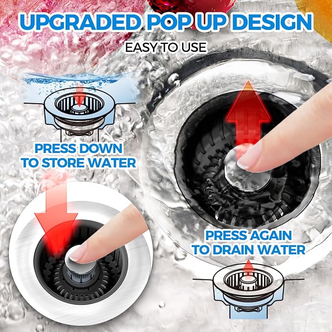 zaa 3 in 1 Kitchen Sink Drain Strainer Stopper Removable Basket Pop-Up - Image 3
