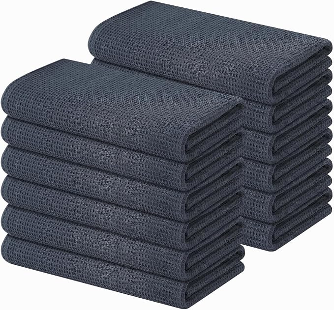 Homaxy 100% Cotton Waffle Weave Kitchen Towels, 12 Pack, Dark Grey by Homaxy
