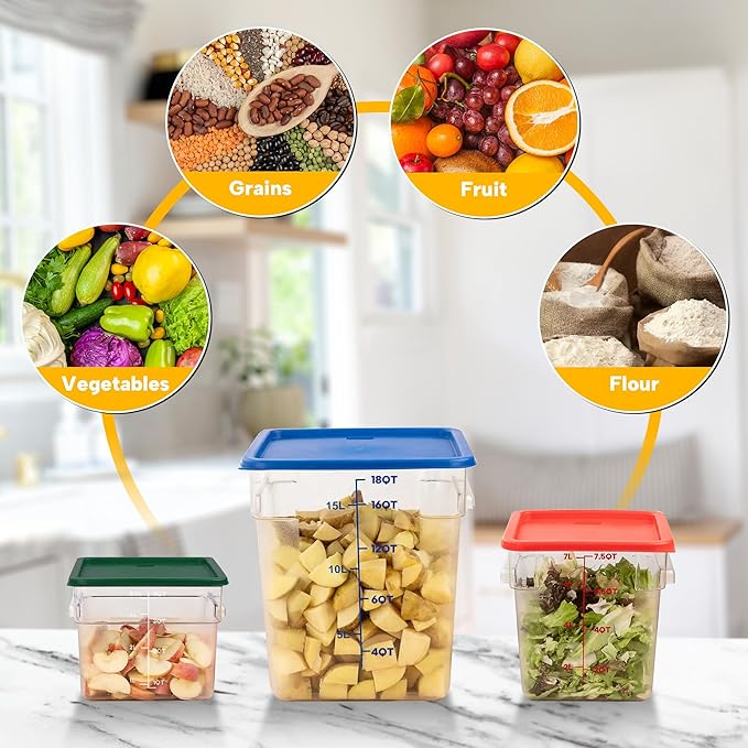 4 Pack Food Storage Containers, 18 Quart Square Commercial Food Containers with Lids, NSF, Polycarbonate, Clear