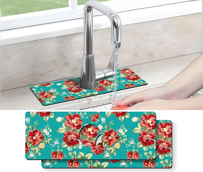 Kitchen Sink Splash Guard Faucet Mat -2 PC Super Absorbent Fast Drying Mat Sink by THIDEAPE