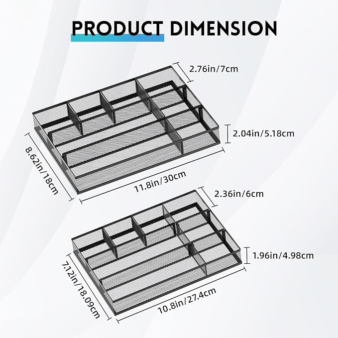 SUPEASY 2 Pack Mesh Drawer Organizer, Metal Desk Drawer Organizer Tray - Image 4