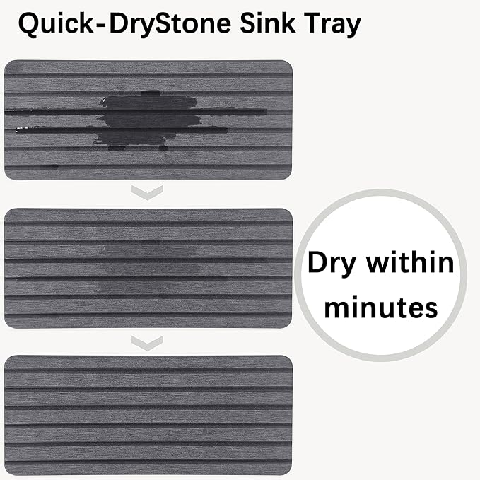 2 PCS Water Absorbent diatomite Coasters, 9.5" x 4" Water Absorbing Stone Tray for Sink, Stone Drying mat for Kitchen Counter, Stone soap Tray Used for Hand Soaps & toiletries & Plants