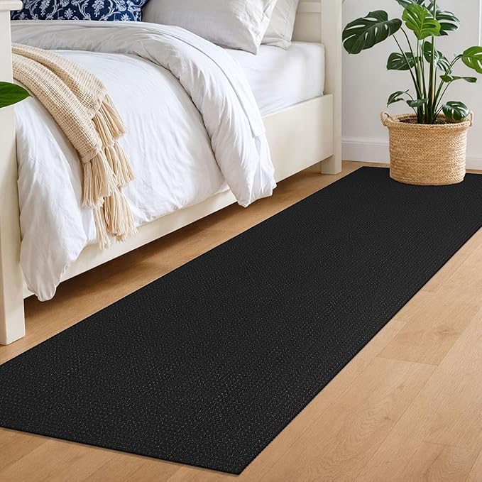 IOHOUZE Washable Runner Rug 2x7 Non Slip Runners for Hallways Entryway Runner Indoor, Kitchen Rugs Woven Cotton Floor Carpet for Kitchen Hall Entrance Bedroom, Black/Grey
