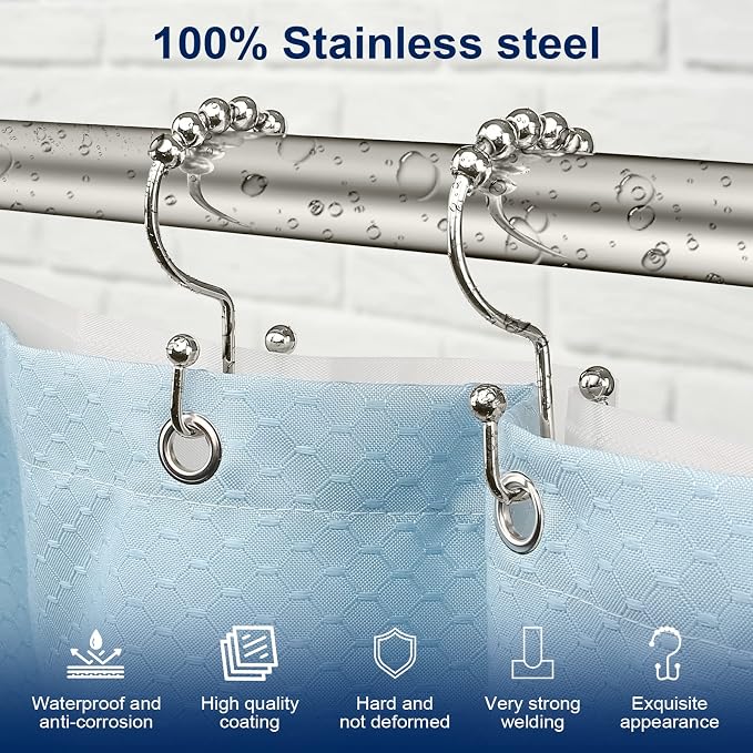 Gidse Shower Curtain Hooks, Sturdy Stainless Steel Double Sided Shower Hooks - Image 2