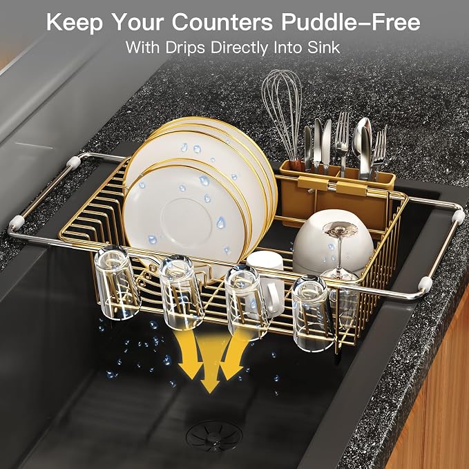 Gold Dish Drying Rack Over The Sink - Image 8