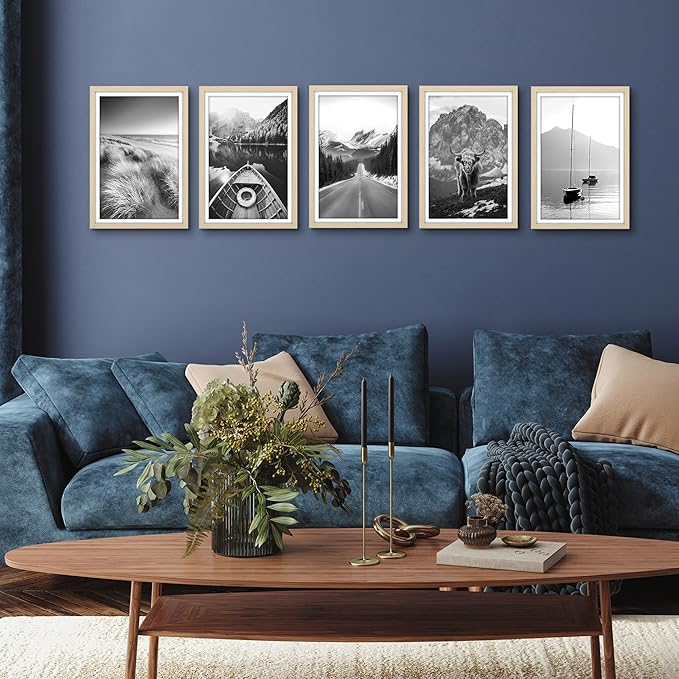 Americanflat 12x18 Poster Frame with Polished Plexiglass - Set of 5 - Use as 11x17 Frame with Mat or Display 12x18 Photo Without Mat - Galleria Collection - Picture Frames for Wall - Natural Oak