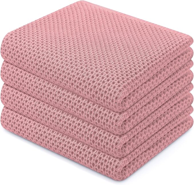 Homaxy 100% Cotton Waffle Weave Kitchen Dish Towels 4-Pack, Dried Rose | 13 x by Homaxy