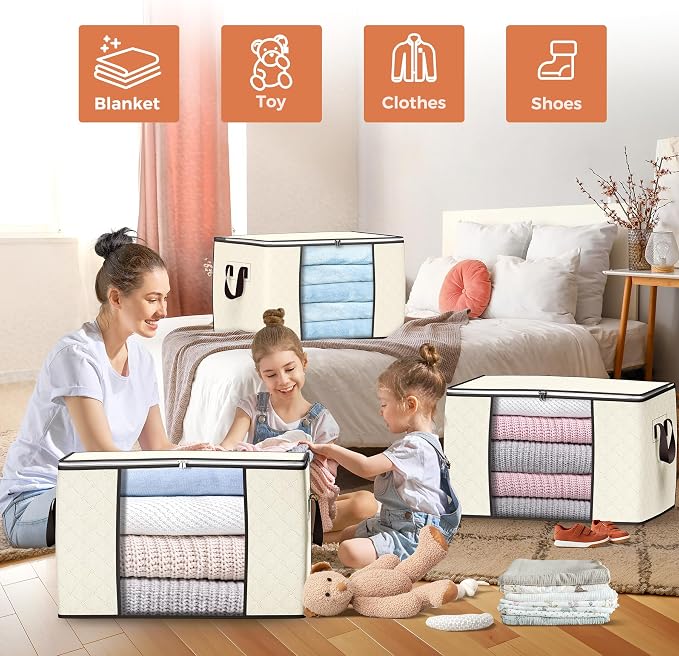 90L Large Storage Bags, 6 Pack Clothes Storage Bins Closet Organizers | - Image 3