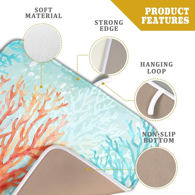 Giwawa Coastal Coral Dish Drying Mat Beach Ocean Drainer Rack Mat 16x18 Inch - Image 4