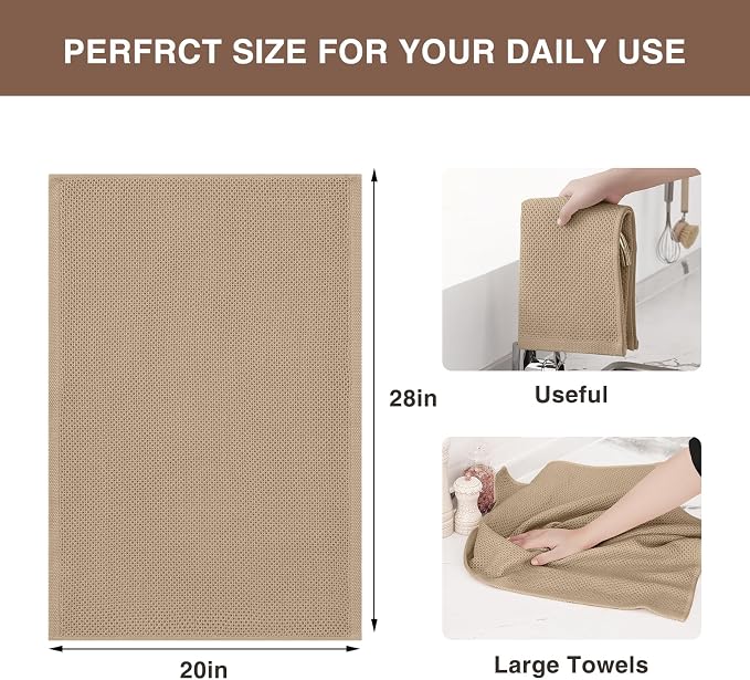 Homaxy 100% Cotton Oversized Waffle Weave Kitchen Towels 6-Pack, Tan | 20 x 28 - Image 3