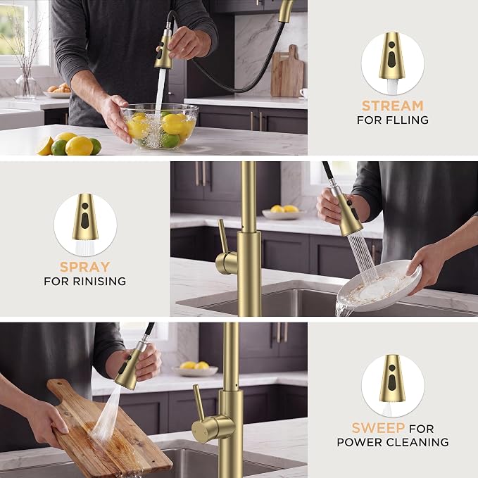 FORIOUS Kitchen Faucet with Pull Down Sprayer, High Arc Single Handle, Suitable - Image 4