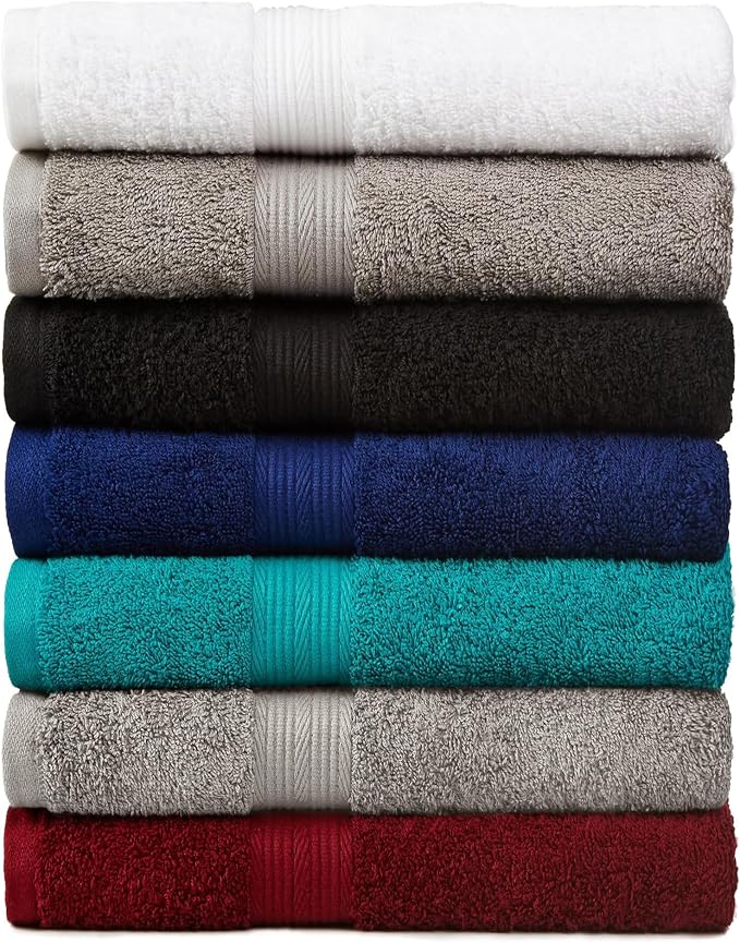 Amazon Basics 6-Piece Oversized Fade-Resistant Towel Set, 100% Cotton, Highly - Image 2