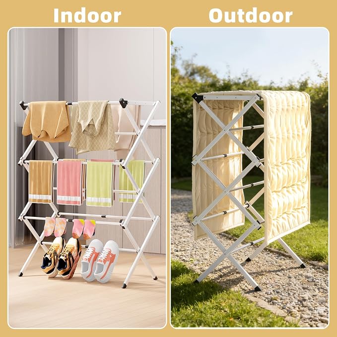 BAKON Space Saving Foldable Clothes Drying Rack, Extendable Rustproof Laundry - Image 3