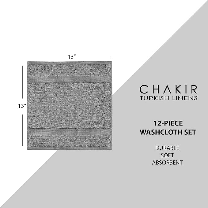Chakir Turkish Linens 100% Cotton 12-Pack Washcloths 13x13, Oeko-Tex Certified - Image 5
