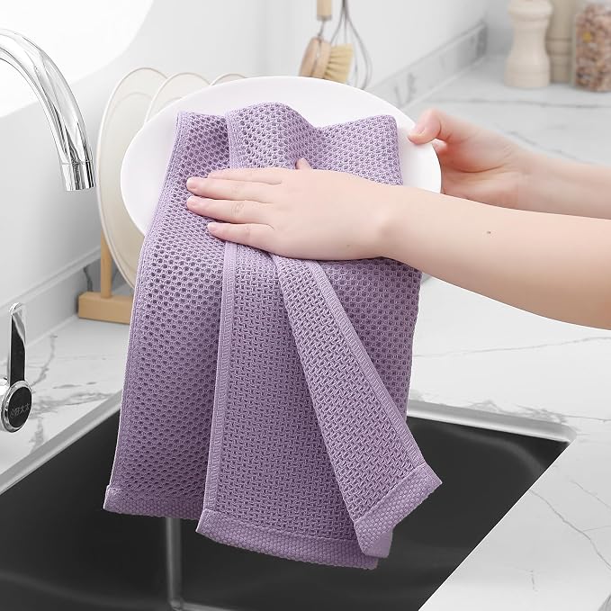 Homaxy 100% Cotton Waffle Weave Kitchen Dish Towels 4-Pack, Lavender | 13 x 28 - Image 4
