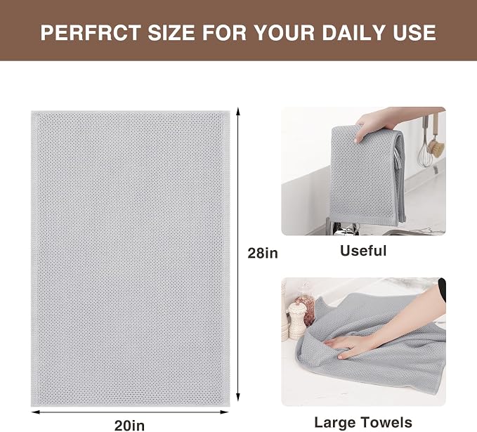 Homaxy 100% Cotton Oversized Waffle Weave Kitchen Towels 4-Pack, Light Gray | - Image 3