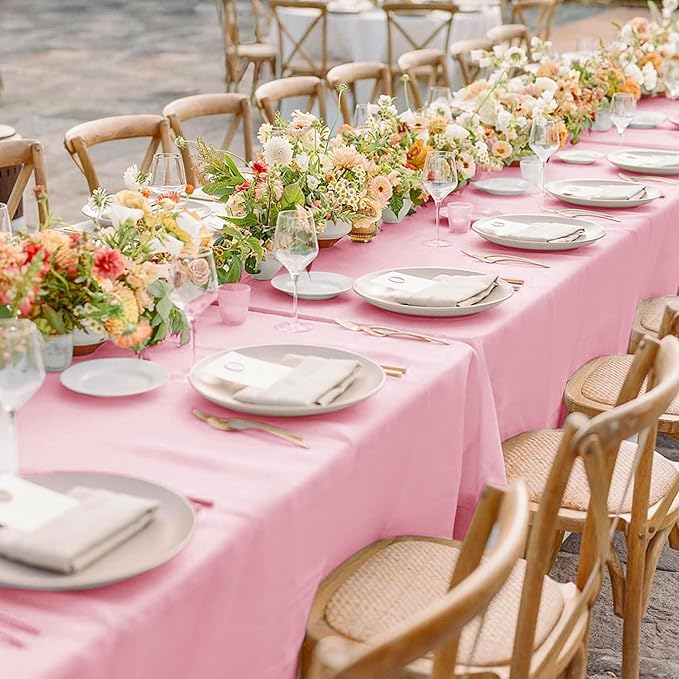 sancua 6 Pack Pink Tablecloth 60 x 102 Inch, Rectangle Table Cloth for 6 Feet Tables - Stain and Wrinkle Resistant Washable Polyester Table Cover for Dining Tables, Valentines Parties