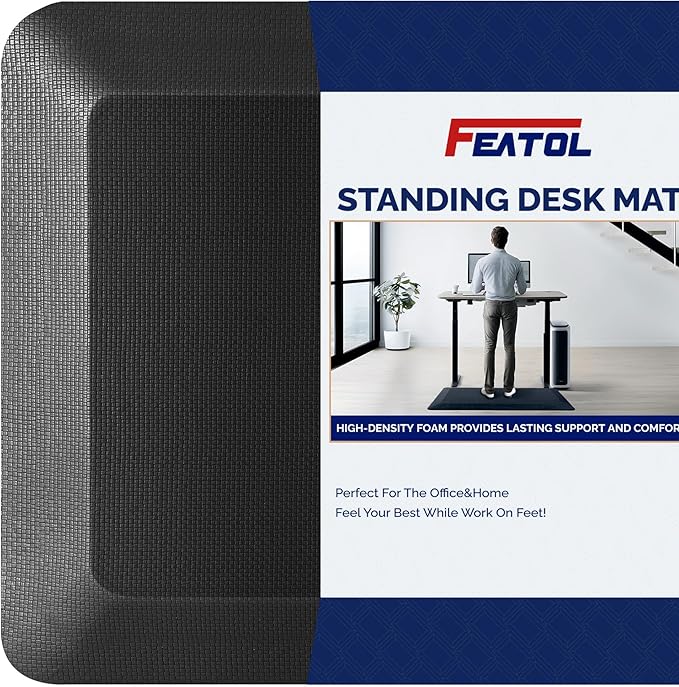 FEATOL Anti Fatigue Mat for Standing, 9/10 Extra Thick Ergonomic Standing Desk Mat, Comfort & Durable Memory Foam Standing Mat at Home,Office All Day (20" x 32", Black, 2PC)