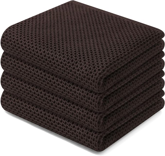 Homaxy 100% Cotton Waffle Weave Kitchen Dish Towels 4-Pack, Dark Brown | 13 x by Homaxy