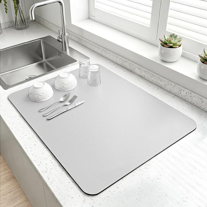 LOPNUR Small Dish Drying Mat for Kitchen Counter, Light Grey | Coffee Mat and by LOPNUR