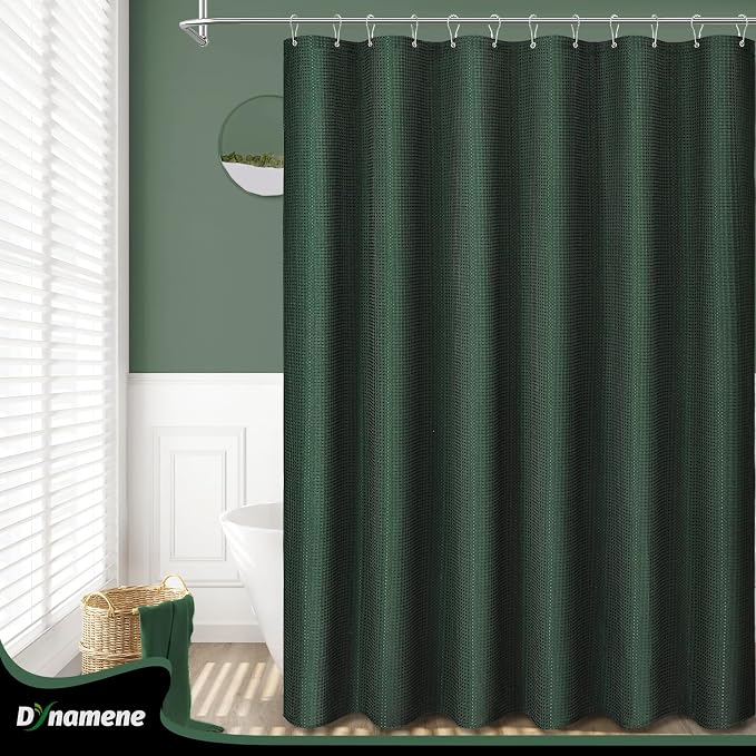 Dynamene Long Waffle Shower Curtain 256 GSM Heavy Fabric 72x78 Dark Green - Image 8