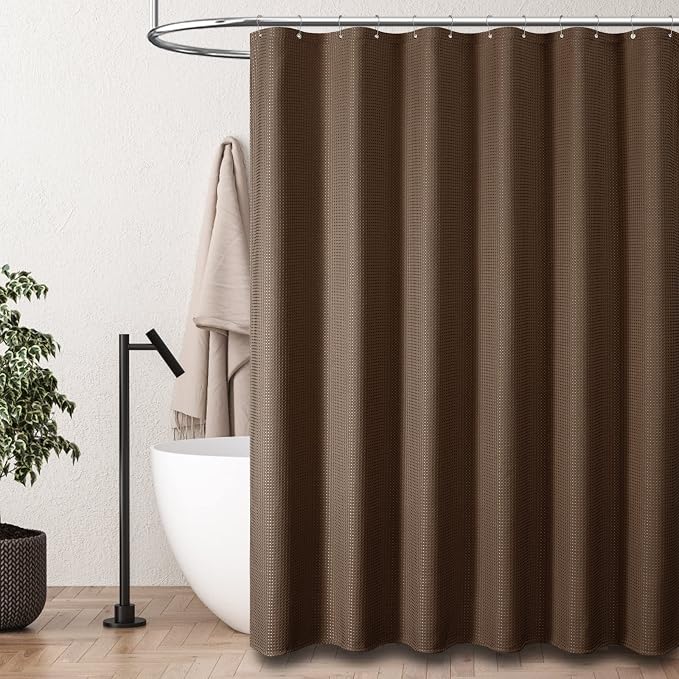 Dynamene Stall Waffle Shower Curtain 256 GSM Heavy Fabric 60x72 Brown - Image 6