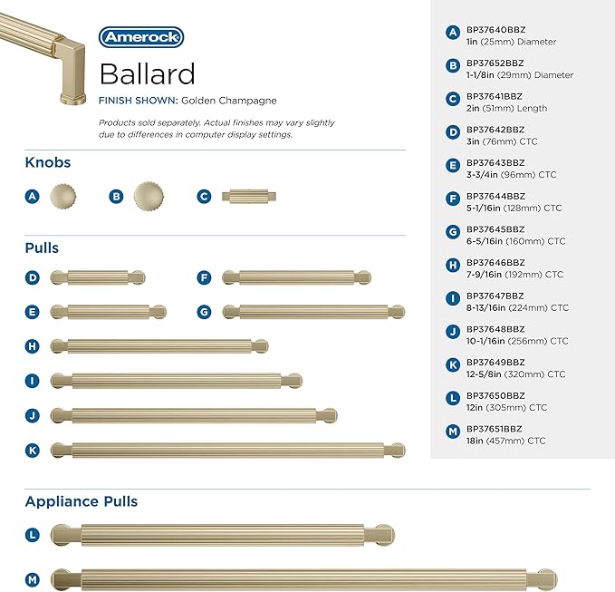Amerock Ballard 10-1/16 inch (256mm) Center-to-Center Golden Champagne Cabinet Pull, BP37648BBZ