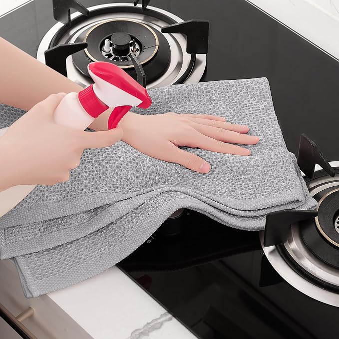 Homaxy 100% Cotton Oversized Waffle Weave Kitchen Towels 8-Pack, Light Gray | - Image 5