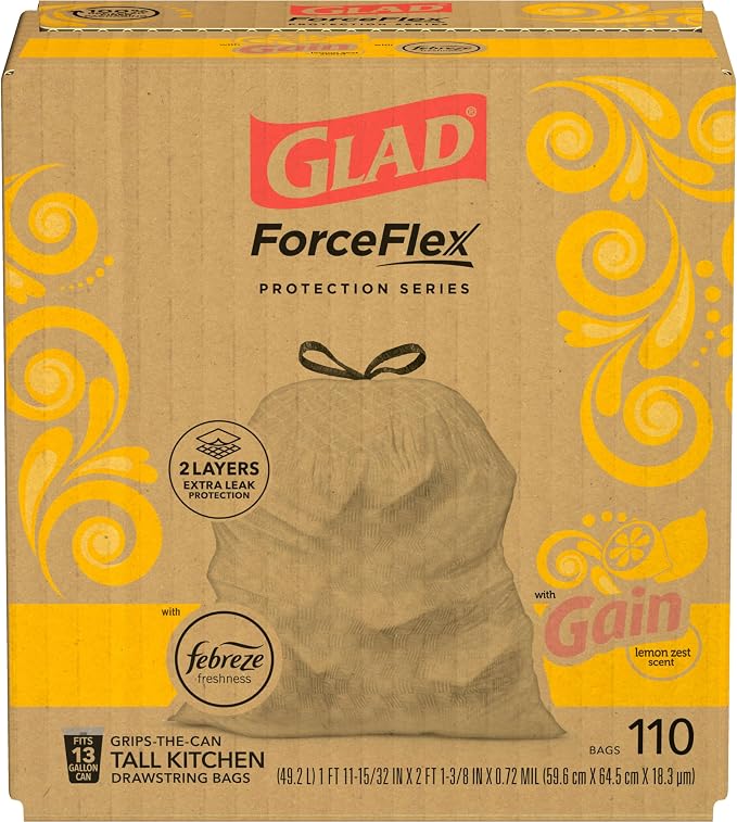 Glad ForceFlex Tall Kitchen Trash Bags, 13 Gallon, Gain Lemon Zest - Image 10