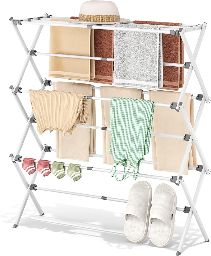 3-Tier Foldable Clothes Drying Rack, 37.6" H, Tool-free Assembly, Extendable by APEXCHASER