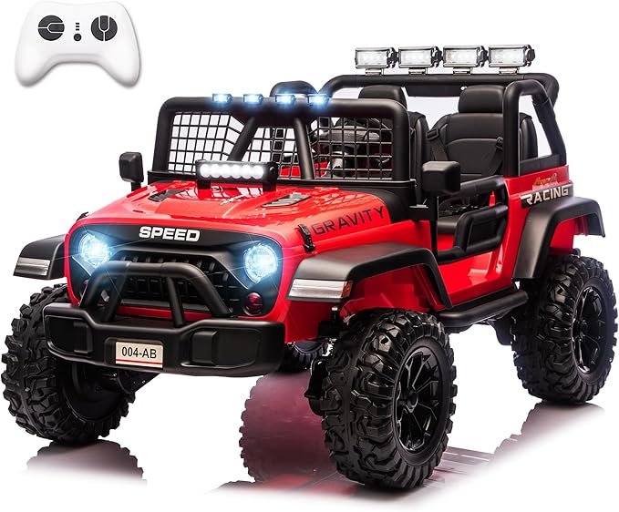 Sopbost 24V 7Ah 2 Seater Ride On Truck Ride On Toy for Big Kids Ride On Car with Remote Control Off-Road Electric Car with Shock Absorber, LED Lights, Bluetooth Music Player, EVA Tires, Red